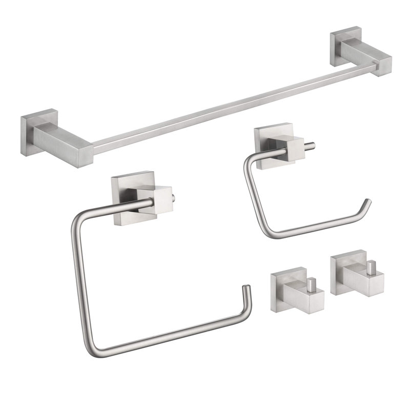 Cube 5 - Piece Bathroom Hardware Set, Brushed Nickel