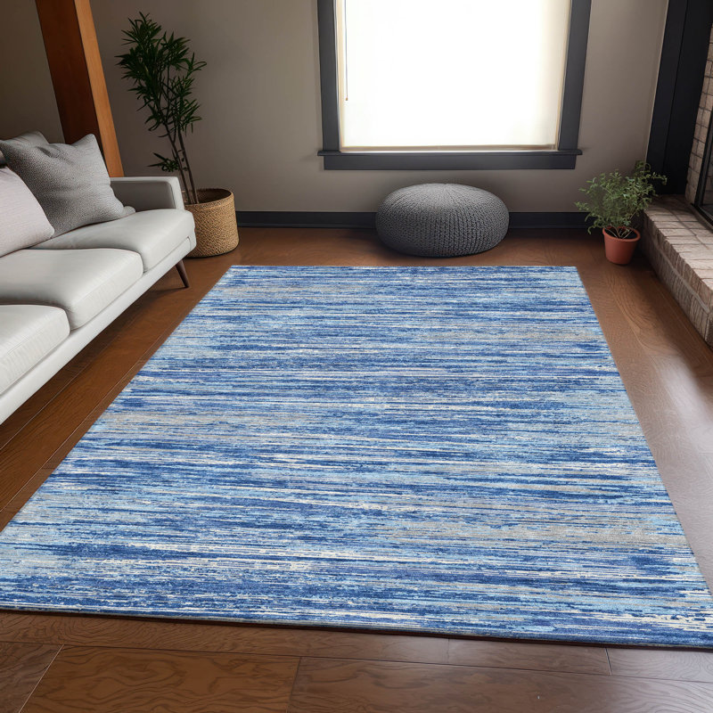 Tapis bleu Prisco lavable à la machine de qualité supérieure, Rectangle 10 pi x 14 pi