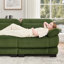 Ottoman en velours côtelé vert