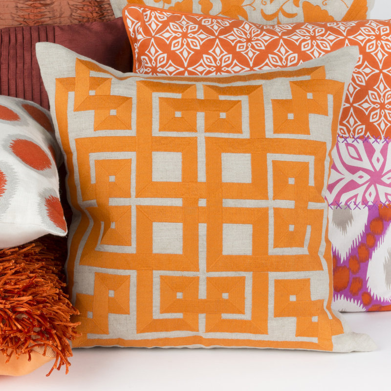 Housse de coussin en lin Gramercy, 20 po x 20 po, Orange / Gris