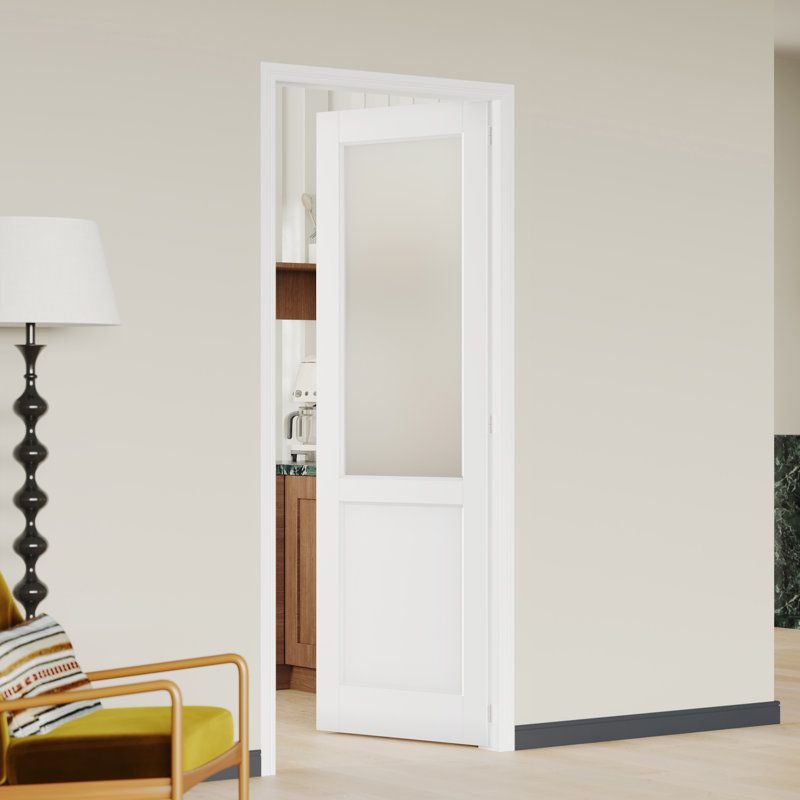 Panneau de porte intérieur avec cadre assorti - panneau de verre et panneau de porte en panneau de fibres à densité moyenne blanc