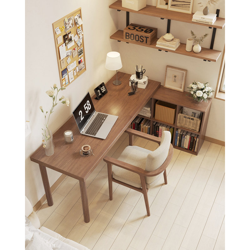 Bureau en L en bois massif avec compartiments de rangement, H 29,53 po x l 55,12 po x P 55,12 po