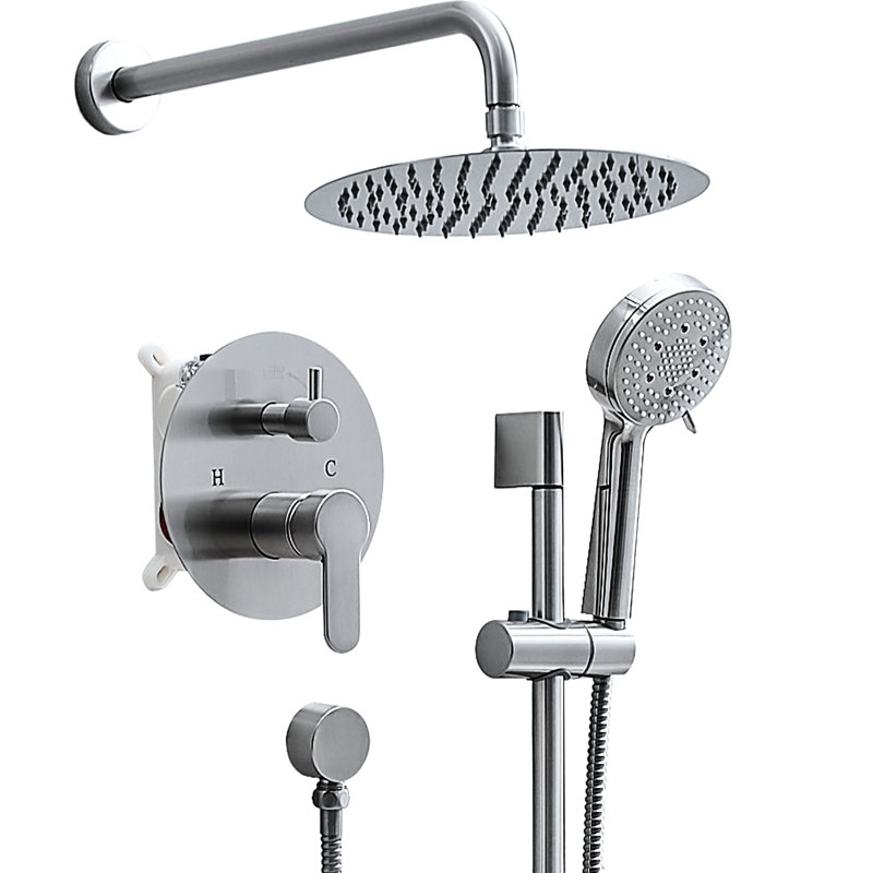 Bathroom Matte Black Shower - 10-Inch System With Slide Bar Faucets And 5-Spray Handheld Complete Wall Mounted Faucet