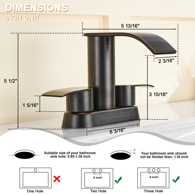 Robinet de lavabo de salle de bain 4 po à poignée double 4 po avec bonde escamotable (ensemble de 2), Bronze frotté à l'huile