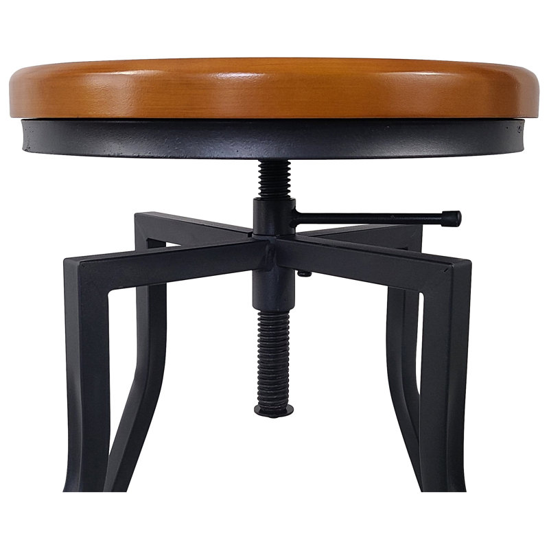 Tabouret de bar pivotant à hauteur réglable de 24 à 29 po Korede avec siège en placage de bois brun et base en métal noir (ensemble de 2)