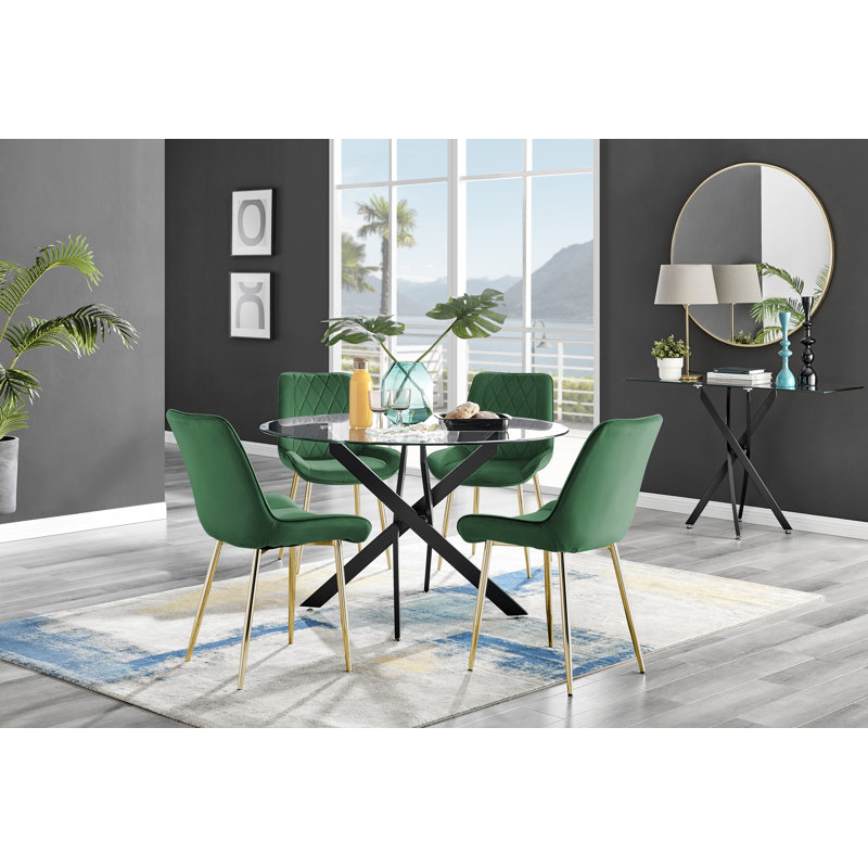 4 - Person Dining Set, Green/Gold