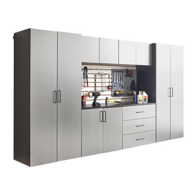 7 Garage Cabinet A Of Series, 128 In. Wide X 79 High 20 Deep, Featuring A Metallic Gray Finish, Function For Drawers And Doors, Water Heat Resistance, 2X Thicker Edge Banding, E0-Grade Board, Device