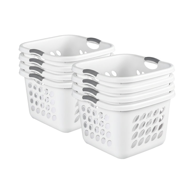 Sterilite Square Laundry Basket, 1.5 BushelHamper with Handles, White, 8 Pack