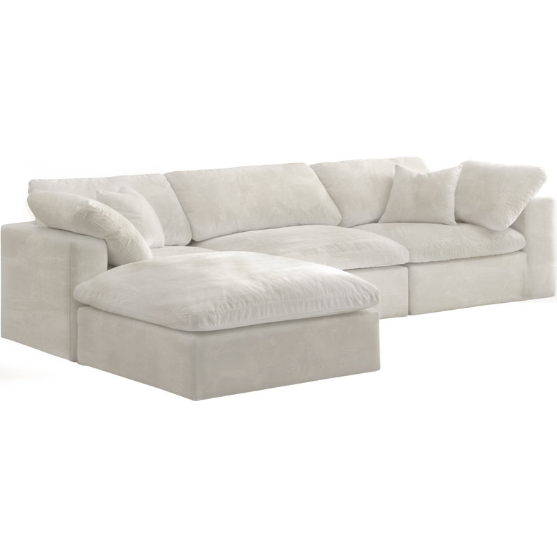 Cozy 119" Wide Velvet Modular Sofa & Chaise with Ottoman, Cream Velvet