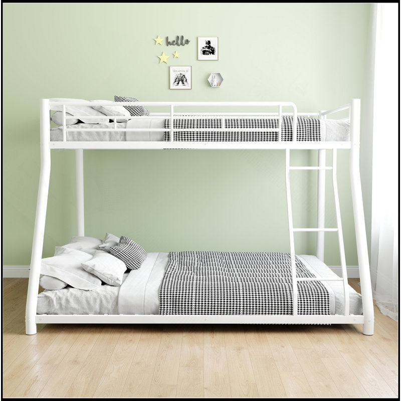 Lit superposé en métal simple au-dessus d'un lit double avec escalier amovible, structure robuste robuste avec rangement sous le lit de 12 po pour les adolescents et les adultes, les adolescents, aucun sommier nécessaire, blanc