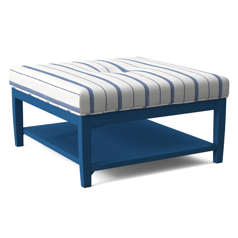 Hammond Square Ottoman, Antique Black Finish, Cobalt Blue Stripe; 0204-64