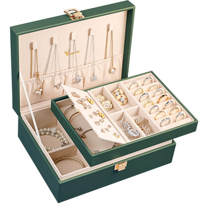 Vintage Leather Jewelry Box  Adjustable Organizer For Necklaces Bracelets Rings  More