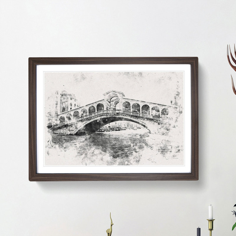 Rialto Bridge Venice Italy - Picture Frame Painting Print, Walnut Framed, 62cm H x 87cm W x 2cm D