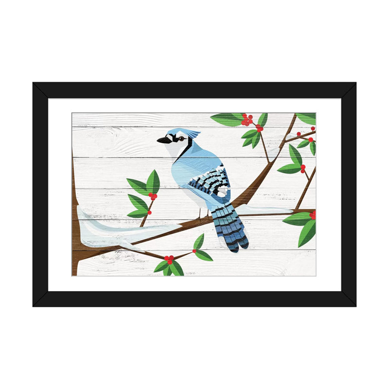 «Berry Blue Jay» par 5by5collective, impression sur toile tendue, Papier d'art encadré noir, Blanc