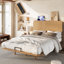 Size Natural Solid Bamboo Floating Platform Bed With Headboard & Built-In Usb/Type-C Ports, No Box Spring Needed, Support Slats For Bedroom & Guest Rooms-1970691532-1970691533