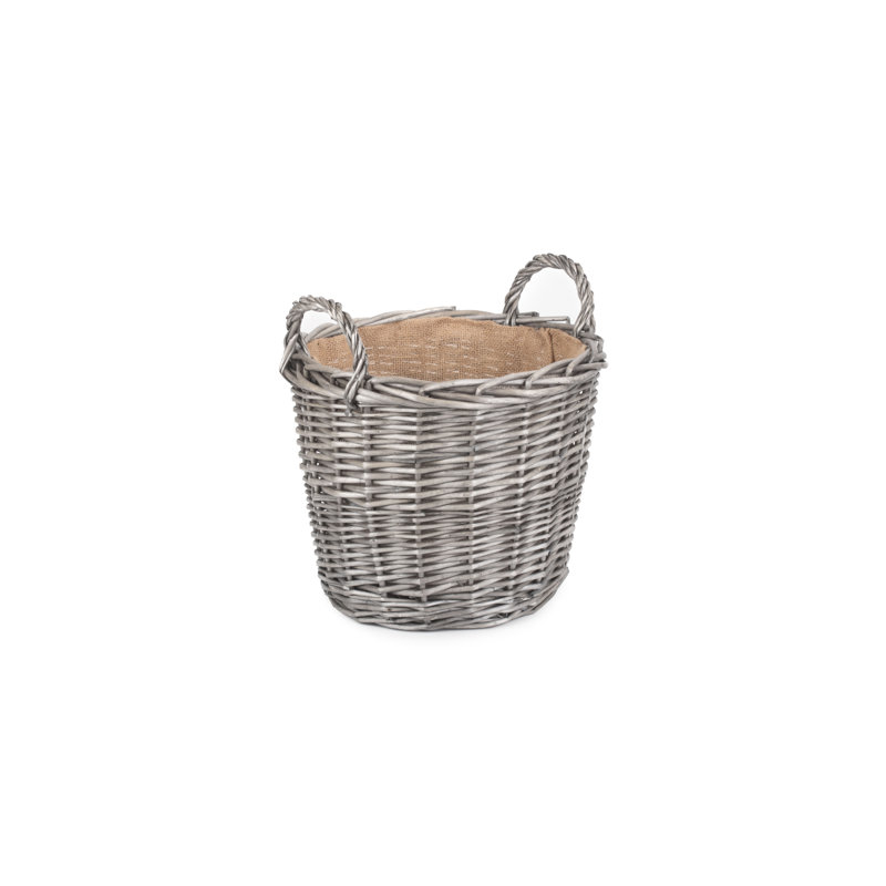 Wicker Round Lined Log Basket, 30cm H x 31cm W x 31cm D