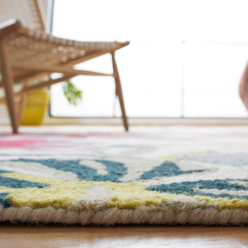 Tapis ivoire / rose en laine touffeté à la main Ariyanna, Rond 6 pi