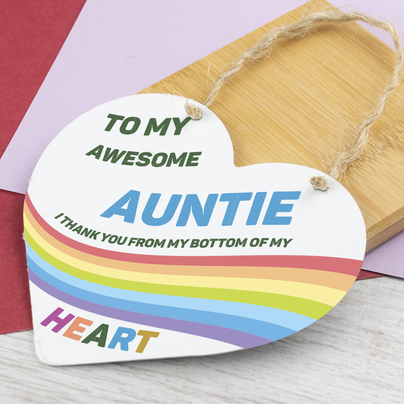 WOODEN HEART PLAQUE AWESOME AUNTIE 51F0D2A563D14BE4B9CADE353649F74C