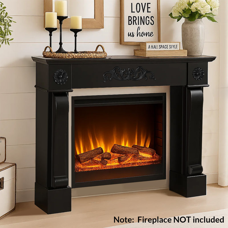 Modern Fireplace Mantel Surround, Decorative Wooden Freestanding Mantel For Electric Fireplace, Waterproof & Anti-Tipping, Premium Mdf Mantel With Leg For Living Room, Black