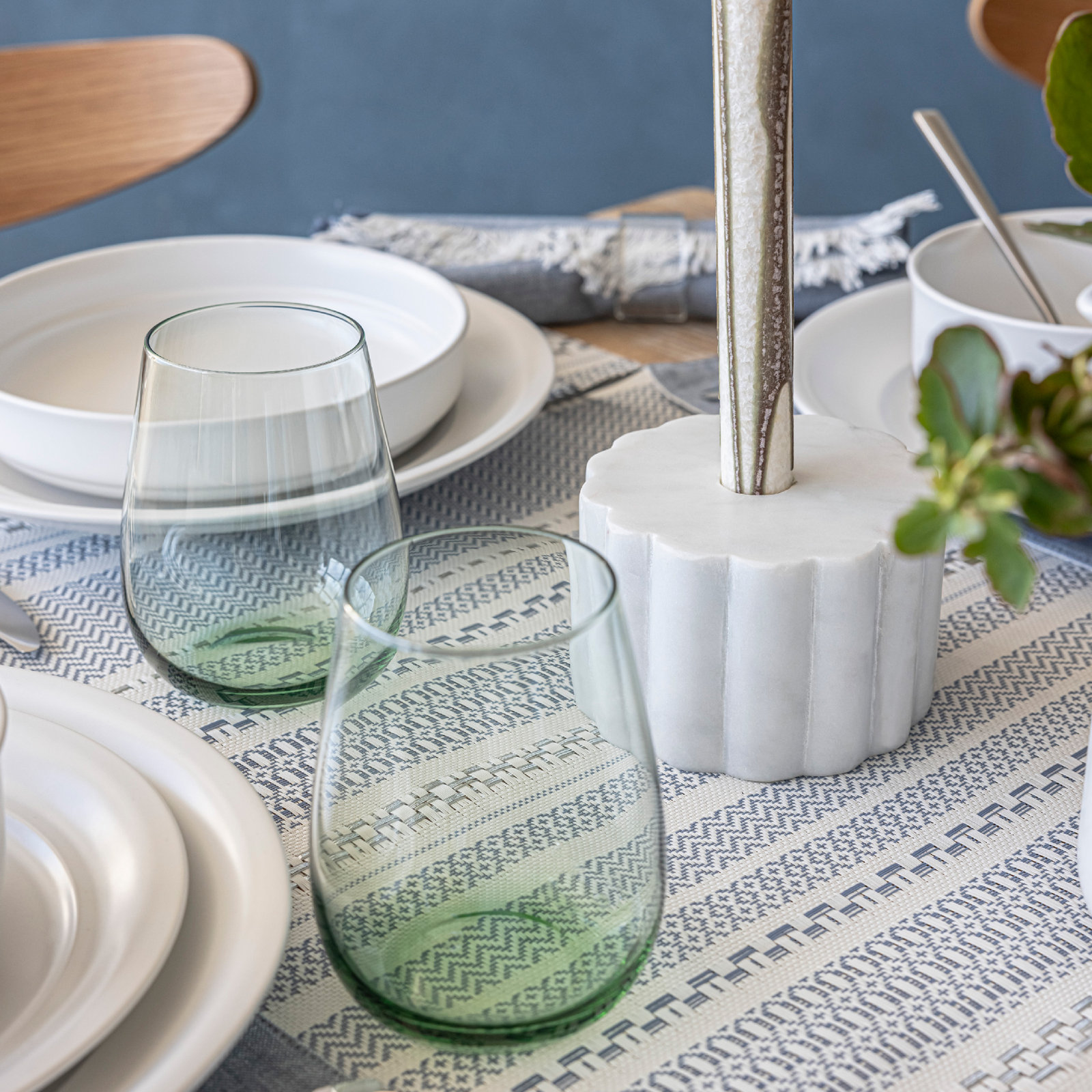 Reversible Striped 90" Table Runner, Blue/White