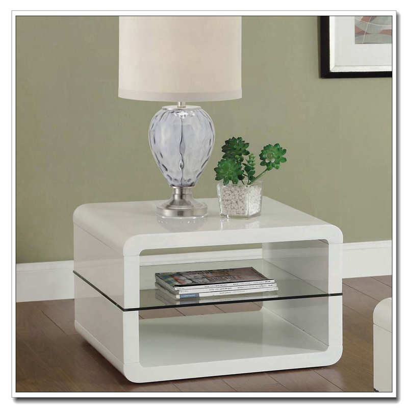 Emerson White High Gloss 1-Shelf Rectangular Side End Table
