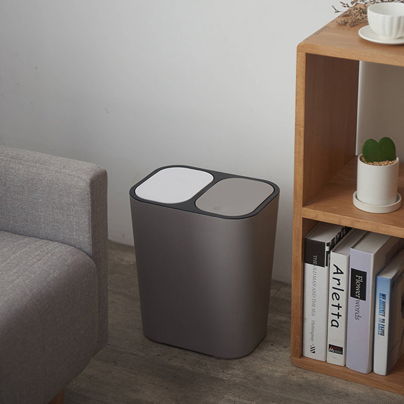 Bock Plastic Swing Top Multi-Compartment Rubbish & Recycling Bin - 12L, Grey