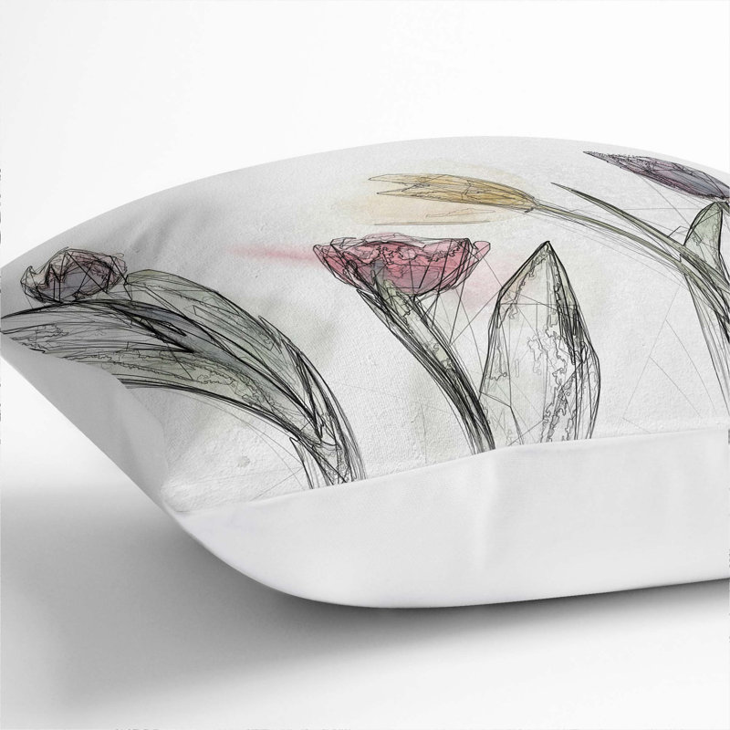 Floral Square Throw Cushion, 40cm H x 40cm W x 15cm D, White