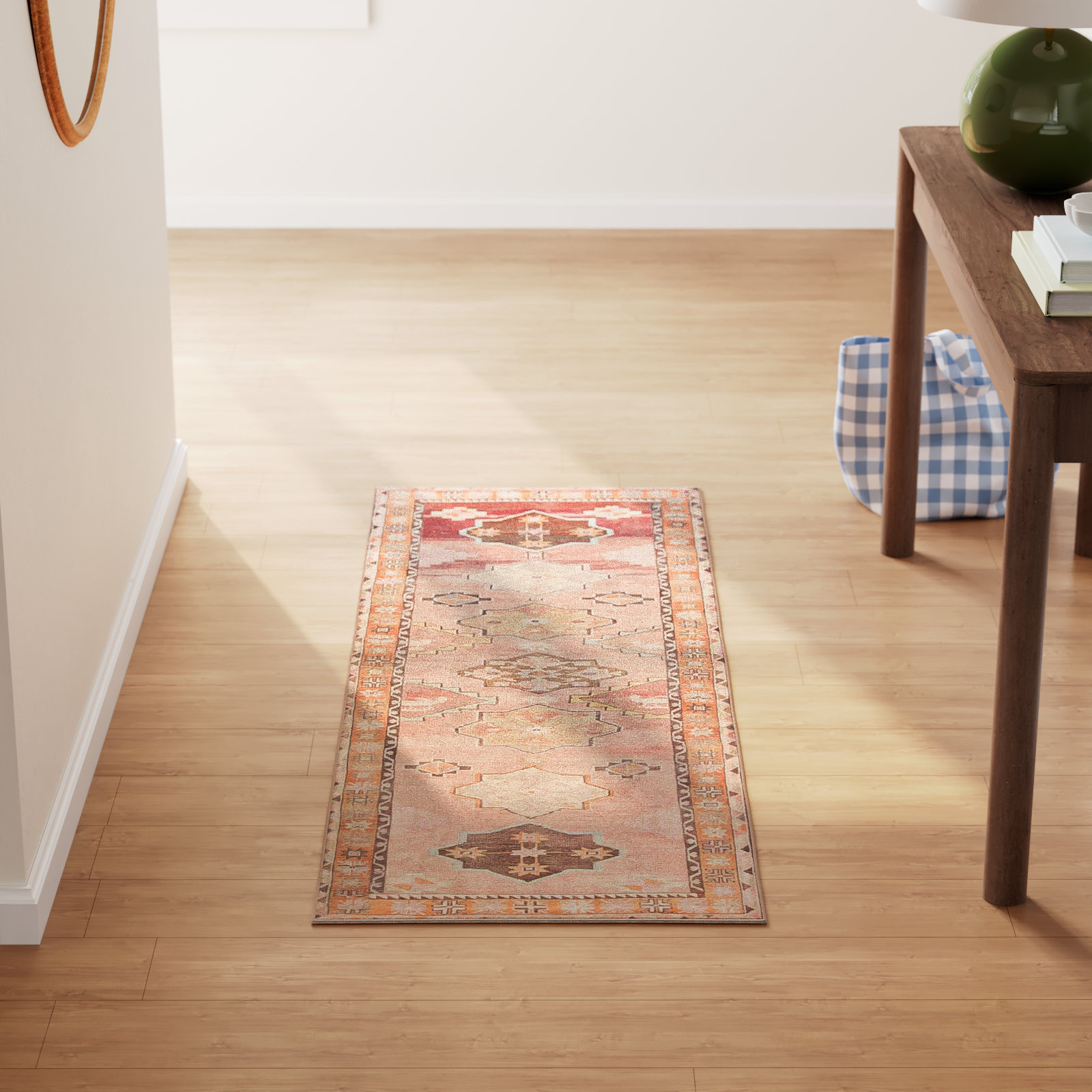 Debary Machine Washable Performance Orange/Pink/Brown Rug, Runner 3' x 10'