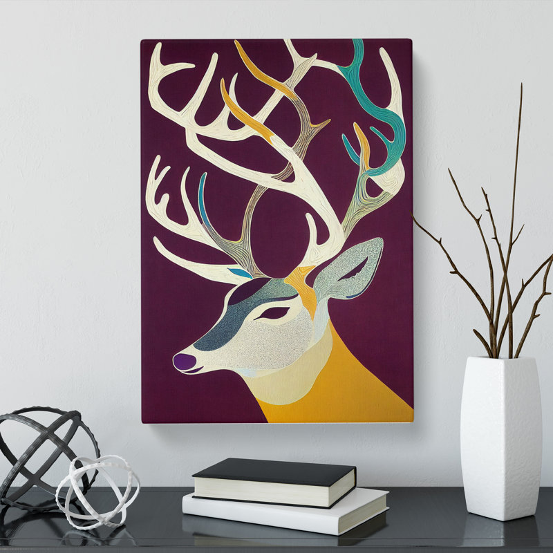 Gladstone Retro Art Deer - Wrapped Canvas Print, 50cm H x 35cm W