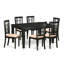 Ensemble de salle à manger 7 pièces composé d'une table de salle à manger rectangulaire avec rallonge papillon et 6 chaises de cuisine en tissu de lin, noir-106915009-109867256-109867253