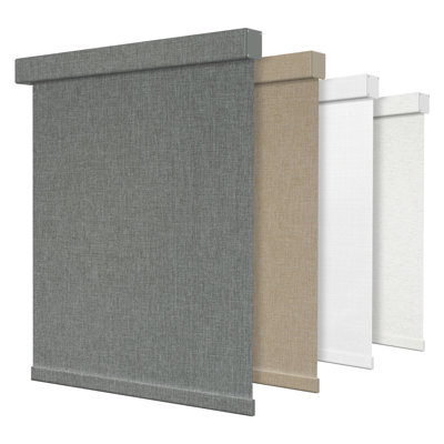 Cordless Blackout Roller Shades for Windows, Push Up & Pull Down Spring Loaded Roller Window Shades, Thermal Insulated Linen / Hemp Fabric Blinds, Gray, 22.5"W x 72"H