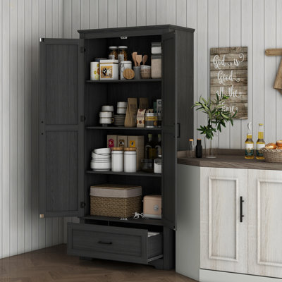 69" Tall Kitchen Pantry Storage Cabinet, Farmhouse Freestanding Pantry Cabinet With 2 Doors, Drawer And Adjustable Shelves For Dining Room by One Allium Way