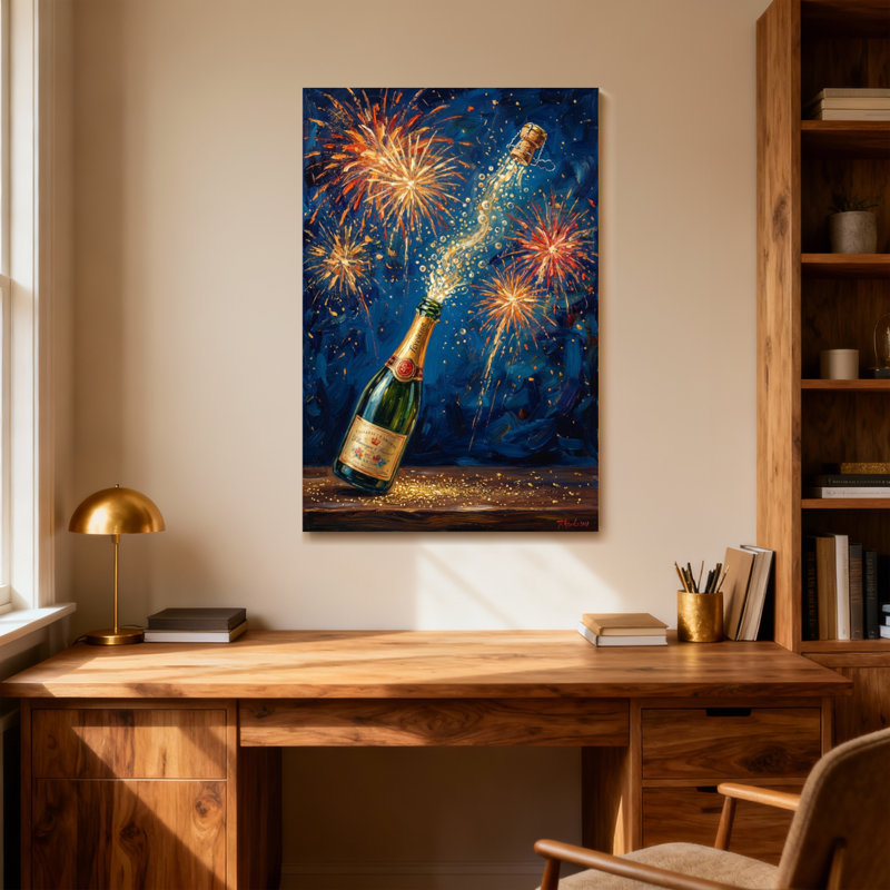 Œuvre d'art festive en forme de bouteille de champagne, H 18 po x l 12 po