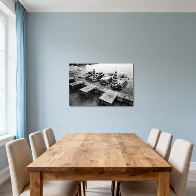 Fashion Boats Tables Umbrellas Water Dock Chairs Pattern Print