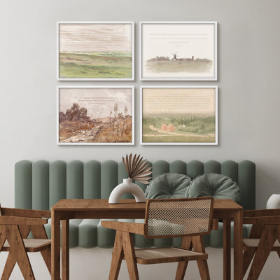 4-Piece Watercolor Bible Verse Wall Art Set – Vintage-Style Scenic Framed Prints with Christian Quotes for Traditional Interiors