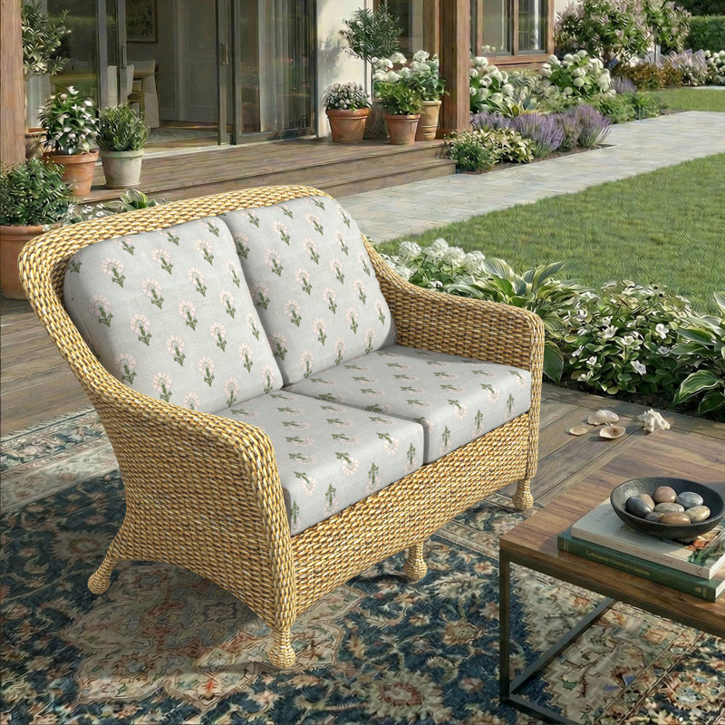 Amala Sunbrella® Indoor/Outdoor Loveseat Cushion, Sunbrella® Mira Celeste