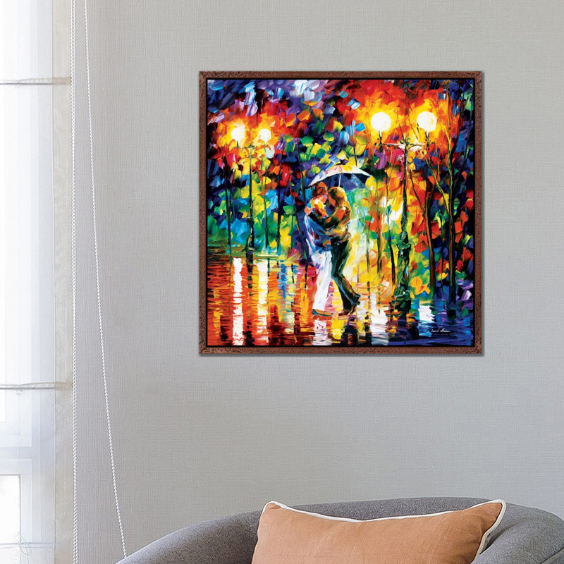 Rainy Dance I by Leonid Afremov - Painting on Canvas, 66.04 cm H x 66.04 cm W, Classic Brown Wood Framed Canvas