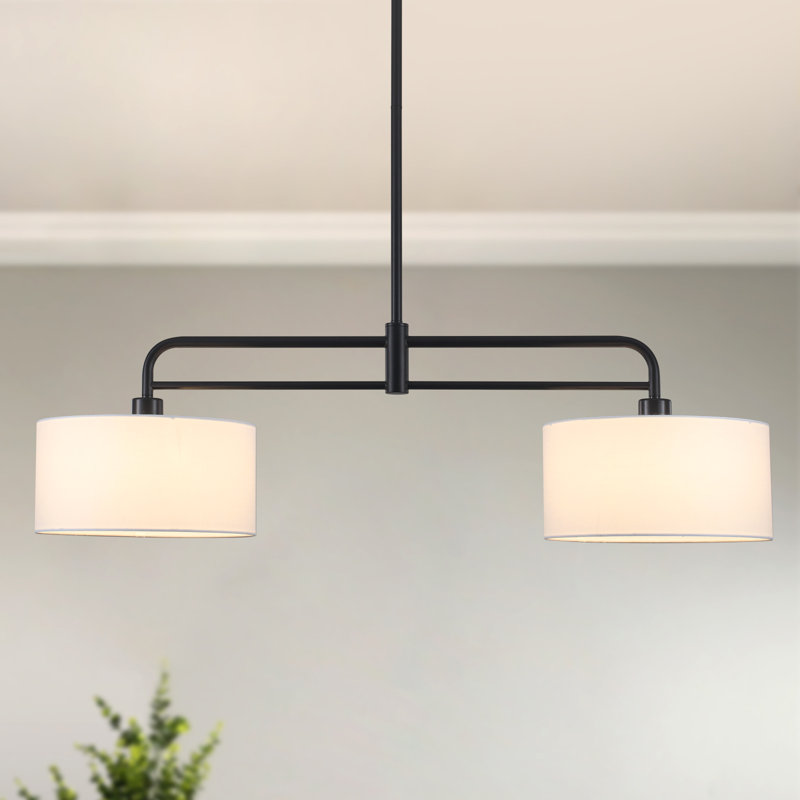 2 Light Dimmable Kitchen Island Linear Drum Chandelier, Matte Black