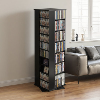 Media Storage Cabinet, CD Rack Tower, 34 Compartments Rotating Media Tower Rack for CDs, DVDs, Books and Game Discs, DVD Stand for Living Room, Home Office and Recording Room, Black