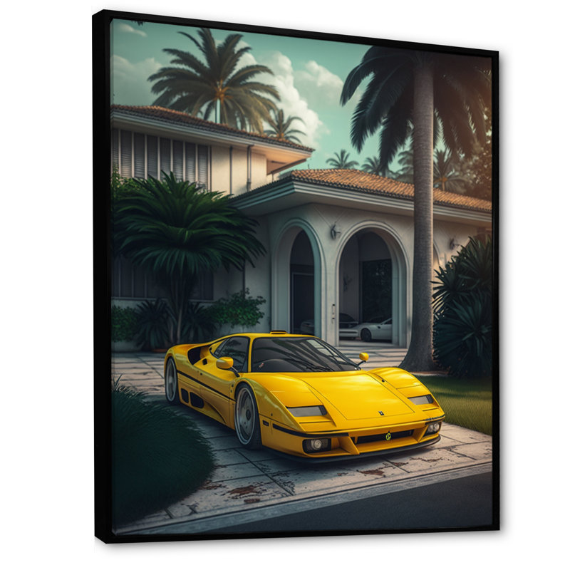 Jaune et gris, course de voiture Elegance II - voiture exotique, reproduction sur toile, H 20 po x l 12 po