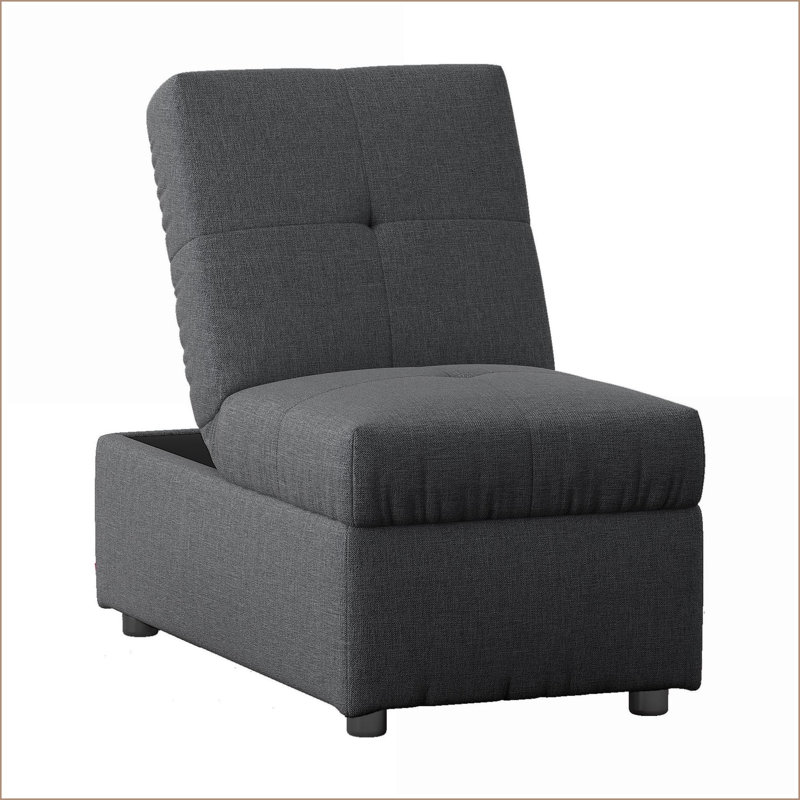Fauteuil de rangement convertible avec repose-pieds, tissu gris ardoise, structure en bois massif pour le salon | Gris ardoise | Bois massif