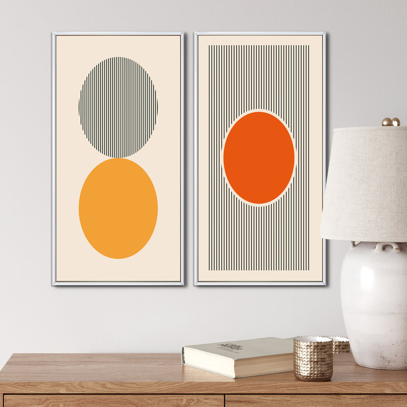 Minimal Late 20S Geometric Primitive Design IV - Ensemble de 2 peintures, H 32 po x l 32 po x P 1 po, Cadre blanc