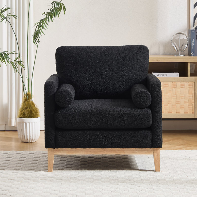 35.41" W Upholstered Accent Armchair With Pillows, Black Polyester, Natural