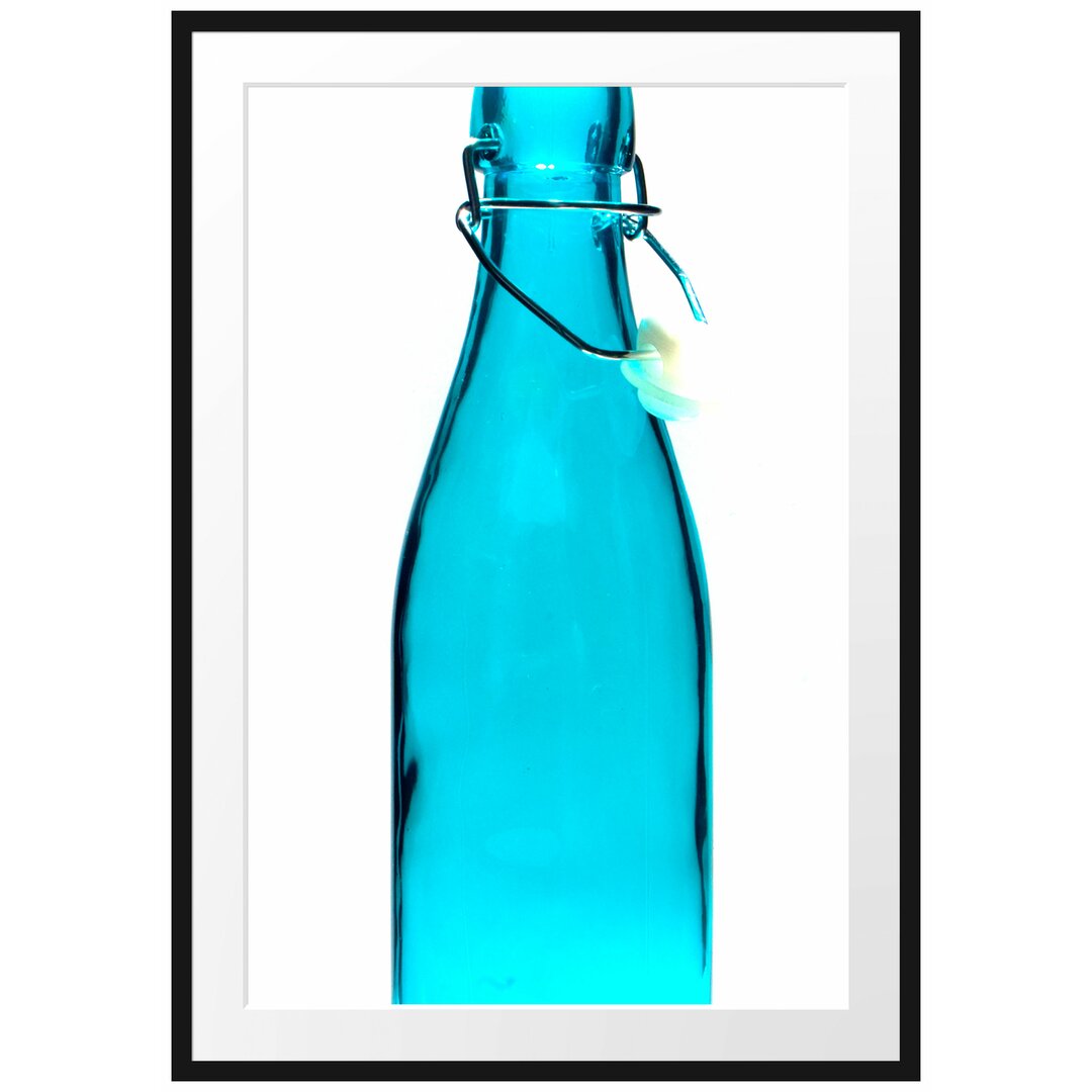 Gerahmtes Poster Blaue Glasflasche