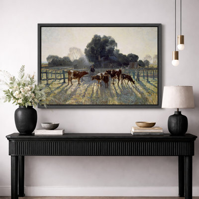 «Bétail dans une pâture à l'aube, œuvre d'art, images de cuisine, impression encadrée sur toile giclée.