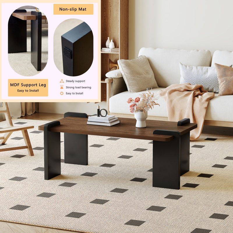  Table basse en noyer de 39,3 po x 23,6 po x 17,7 po pour salon minimaliste moderne, Bois brun
