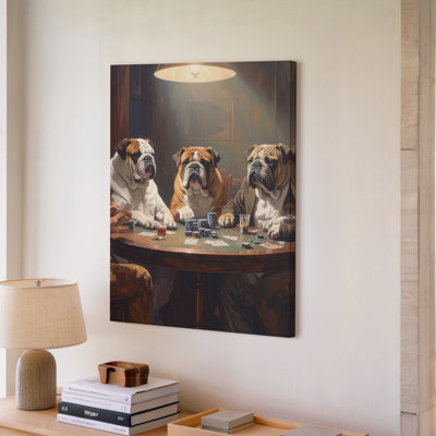 Bulldogs Playing Poker Humorous Vintage Inspired Dog Art Some Games Wall Wall Art Canvas Ready To Hang Gallery Wrapped Home Decor Decor