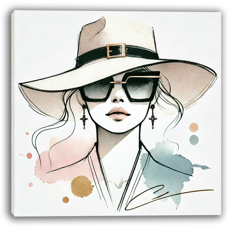 «Elegant Woman with Large-Brim Hat», art mural sur toile tendue, H 40 po x l 40 po