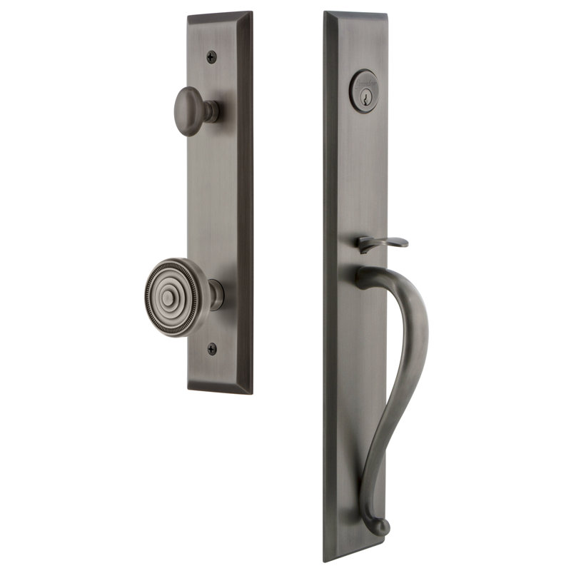Fifth Avenue Handleset with Single Cylinder Deadbolt and Soleil Door Knob and Rosette, 2.375", Antique Pewter