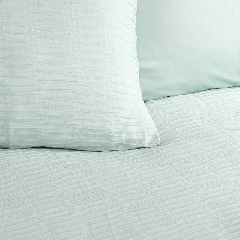 Ensemble de housse de couette pour grand lit en coton 5 pièces avec jacquard nervuré, 100% coton à densité de tissage 300, bleu brumeux, ensemble de taies d'oreiller et de taies d'oreiller